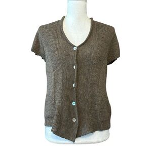 Cotélac ALPACA BLEND SHORT-SLEEVED CARDIGAN T-SHIRT SZ 1 / US 6 in BROWN